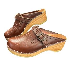 BASTAD-ORIGINAL Made in Sweden Brown Leather Clogs Size 6.5 US 36 UK